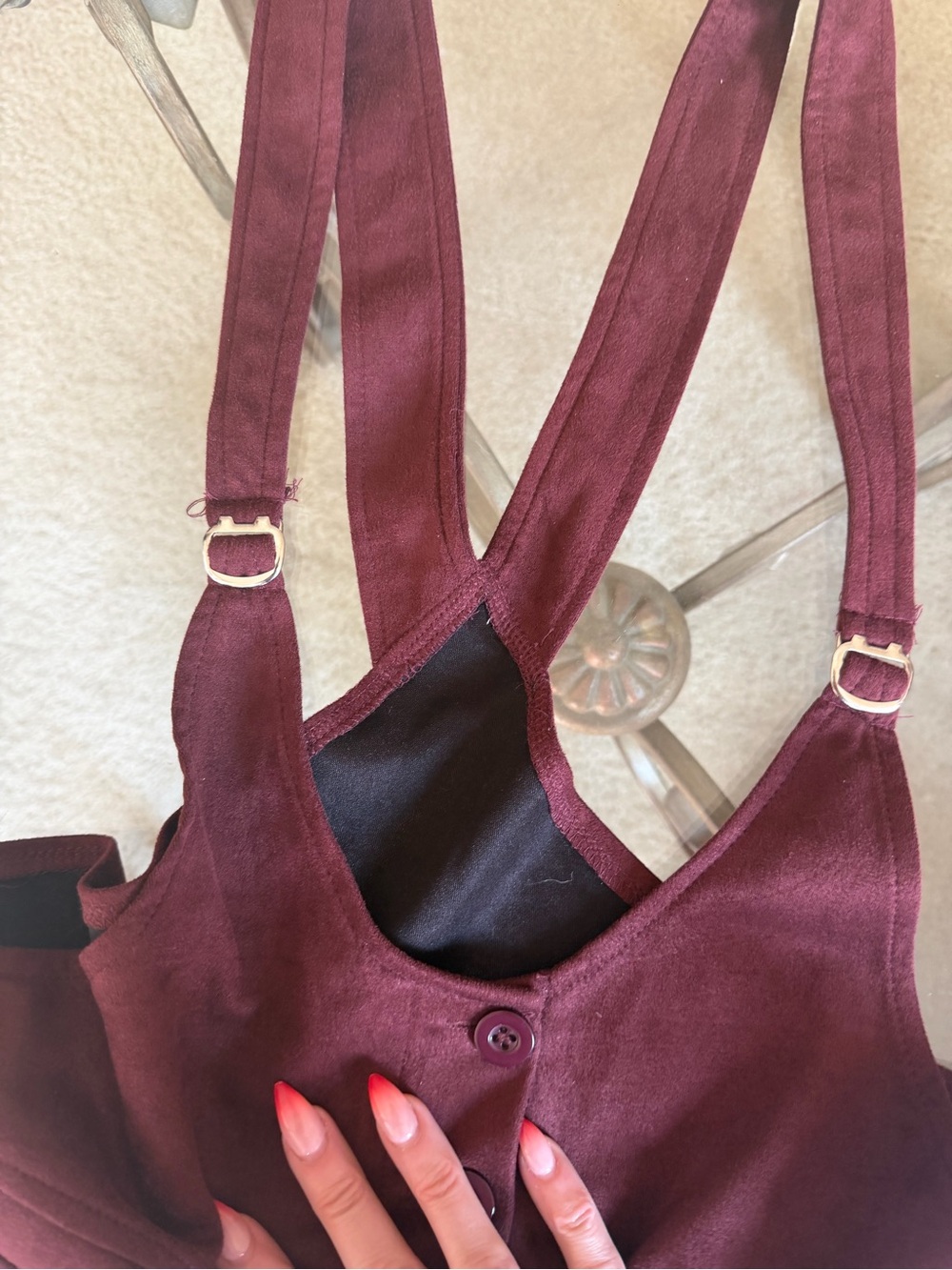 Women's Burgundy Suede Style Overalls- Unbranded